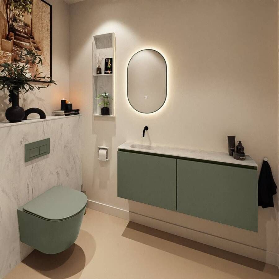 Mondiaz Toiletmeubel Ture Dlux | 120 cm | Meubelkleur Army | Eden wastafel Opalo Links | Zonder kraangat