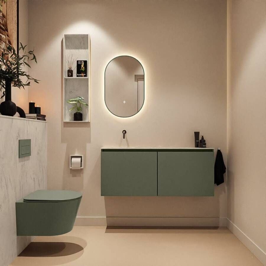 Mondiaz Toiletmeubel Ture Dlux | 120 cm | Meubelkleur Army | Eden wastafel Opalo Links | Zonder kraangat