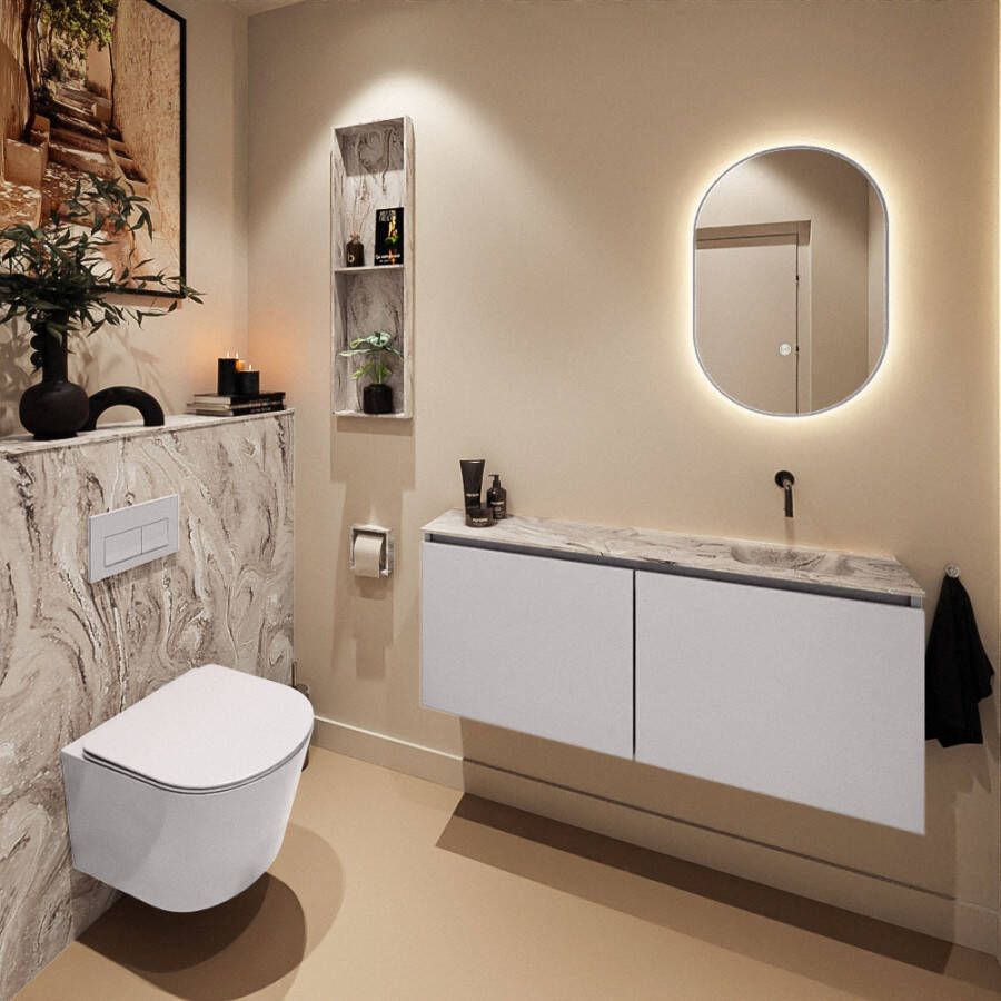Mondiaz Toiletmeubel Ture Dlux | 120 cm | Meubelkleur Cale | Eden wastafel Glace Rechts | Zonder kraangat
