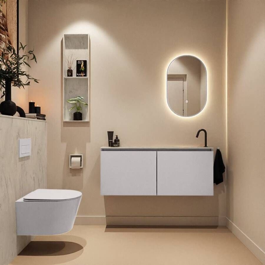 Mondiaz Toiletmeubel Ture Dlux | 120 cm | Meubelkleur Cale | Eden wastafel Opalo Rechts | 1 kraangat