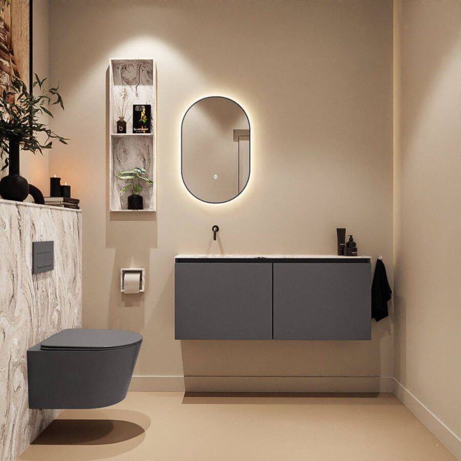 Mondiaz Toiletmeubel Ture Dlux | 120 cm | Meubelkleur Dark Grey | Eden wastafel Glace Links | Zonder kraangat