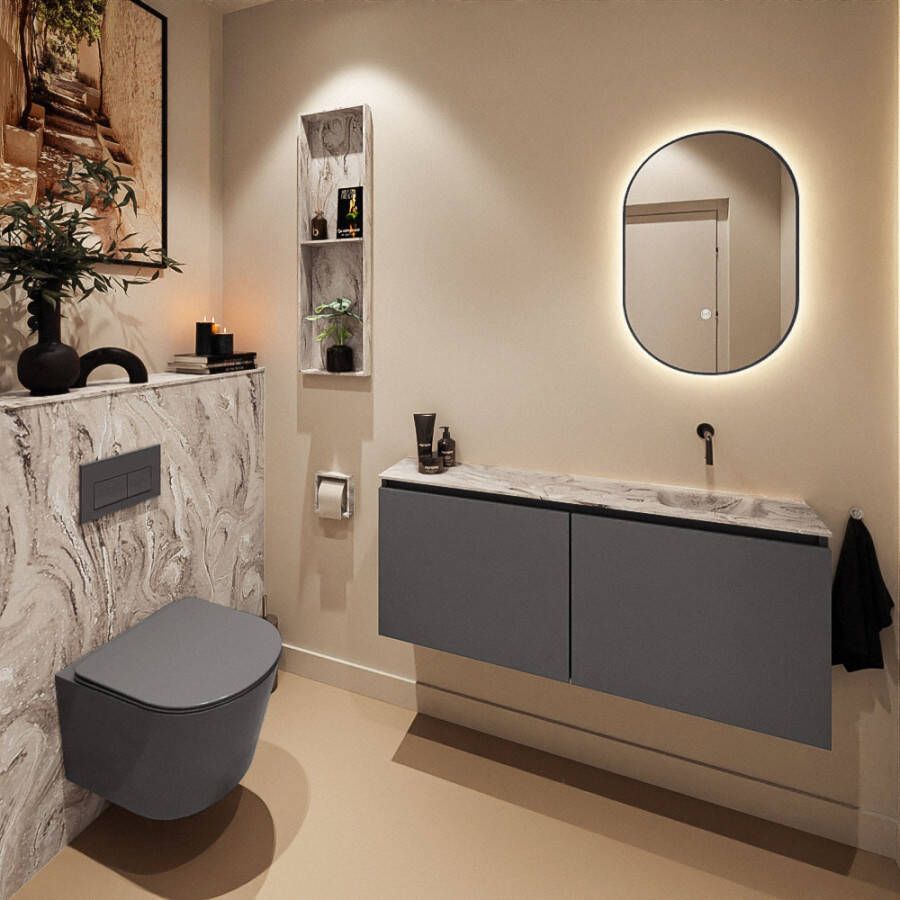 Mondiaz Toiletmeubel Ture Dlux | 120 cm | Meubelkleur Dark Grey | Eden wastafel Glace Rechts | Zonder kraangat