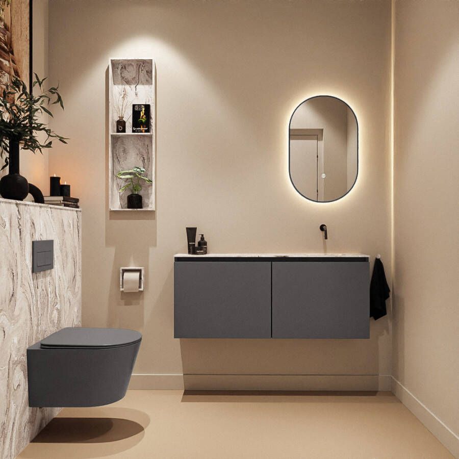 Mondiaz Toiletmeubel Ture Dlux | 120 cm | Meubelkleur Dark Grey | Eden wastafel Glace Rechts | Zonder kraangat