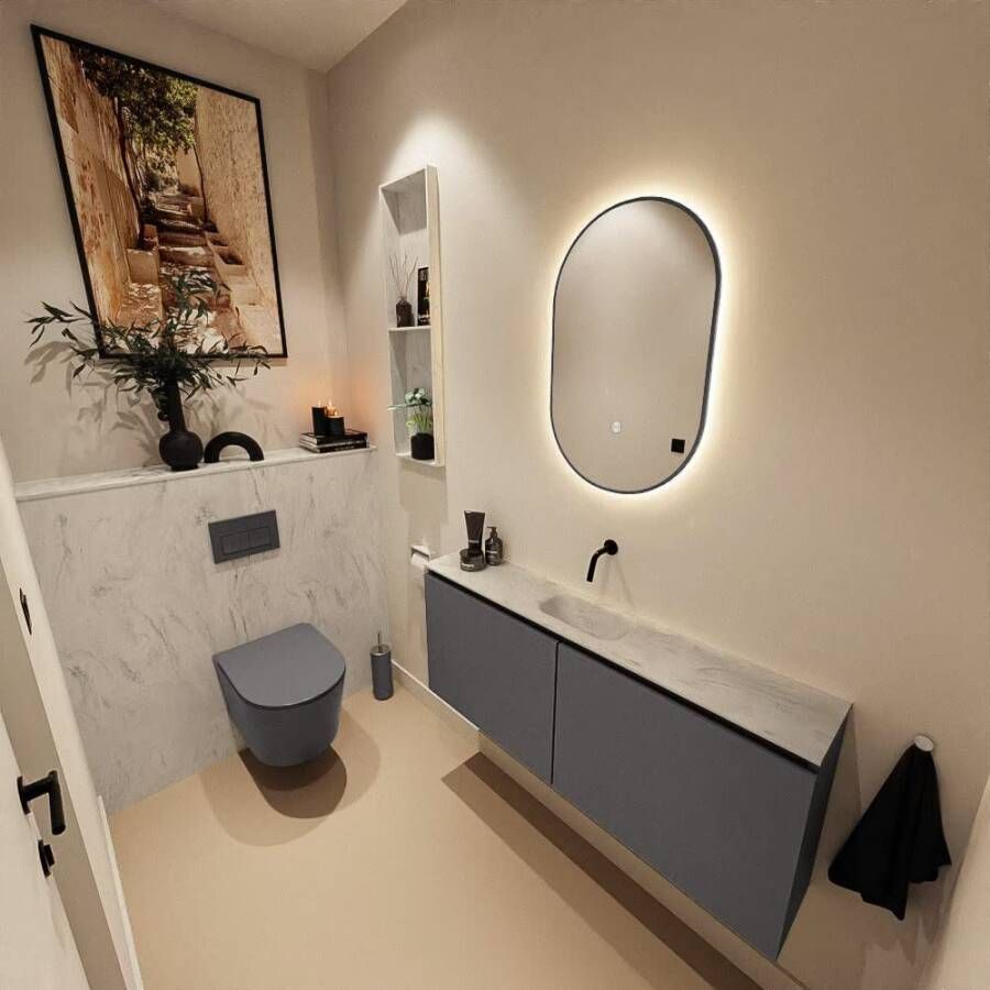 Mondiaz Toiletmeubel Ture Dlux | 120 cm | Meubelkleur Dark Grey | Eden wastafel Opalo Midden | Zonder kraangat