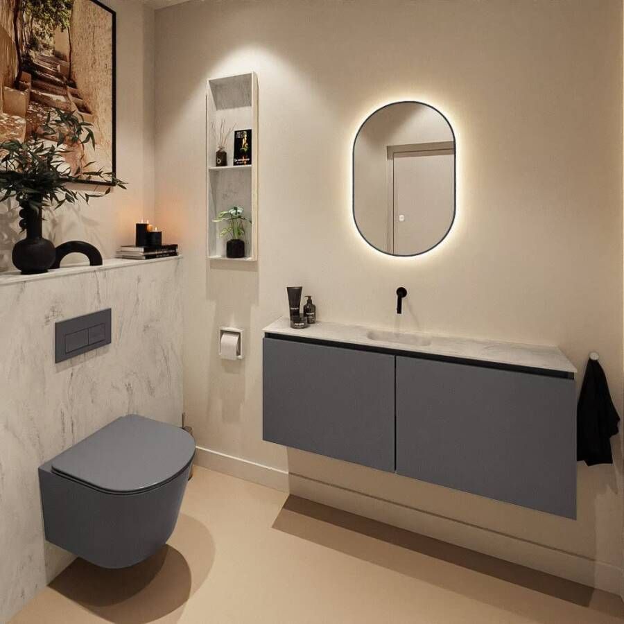 Mondiaz Toiletmeubel Ture Dlux | 120 cm | Meubelkleur Dark Grey | Eden wastafel Opalo Midden | Zonder kraangat