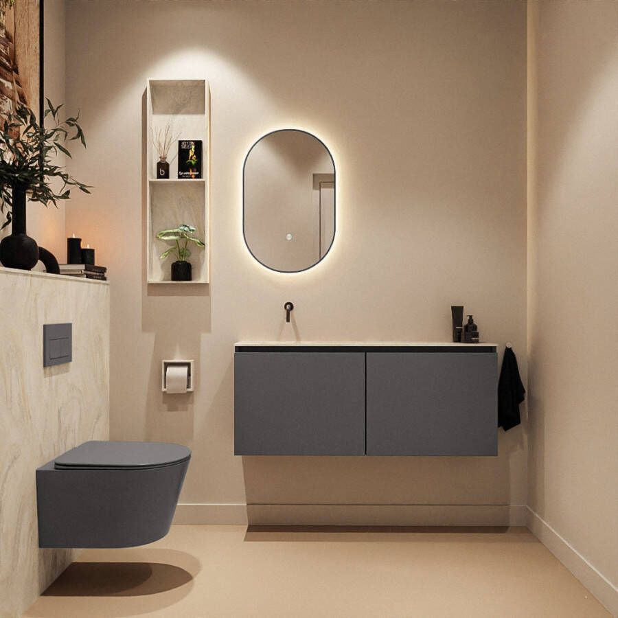 Mondiaz Toiletmeubel Ture Dlux | 120 cm | Meubelkleur Dark Grey | Eden wastafel Ostra Links | Zonder kraangat