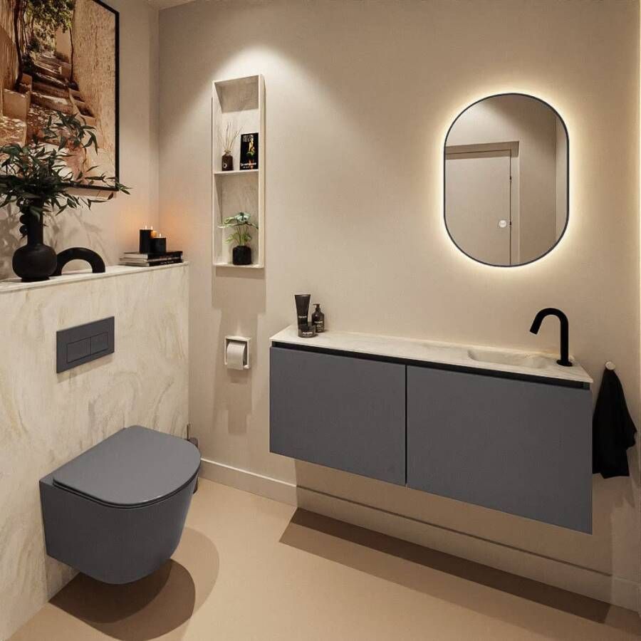 Mondiaz Toiletmeubel Ture Dlux | 120 cm | Meubelkleur Dark Grey | Eden wastafel Ostra Rechts | 1 kraangat