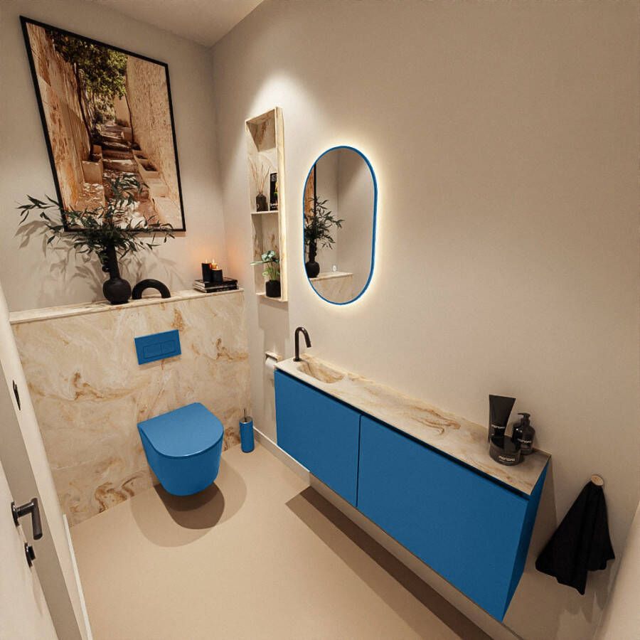 Mondiaz Toiletmeubel Ture Dlux | 120 cm | Meubelkleur Jeans | Eden wastafel Frappe Links | 1 kraangat