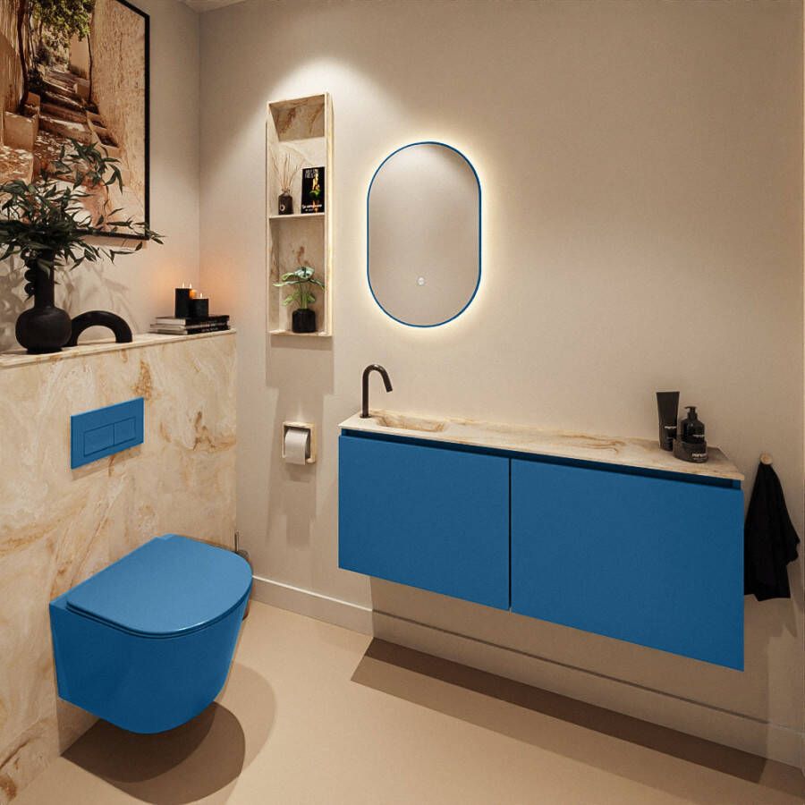Mondiaz Toiletmeubel Ture Dlux | 120 cm | Meubelkleur Jeans | Eden wastafel Frappe Links | 1 kraangat