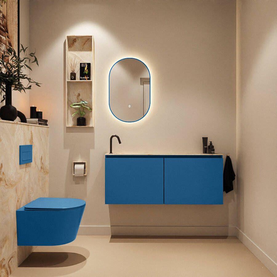 Mondiaz Toiletmeubel Ture Dlux | 120 cm | Meubelkleur Jeans | Eden wastafel Frappe Links | 1 kraangat