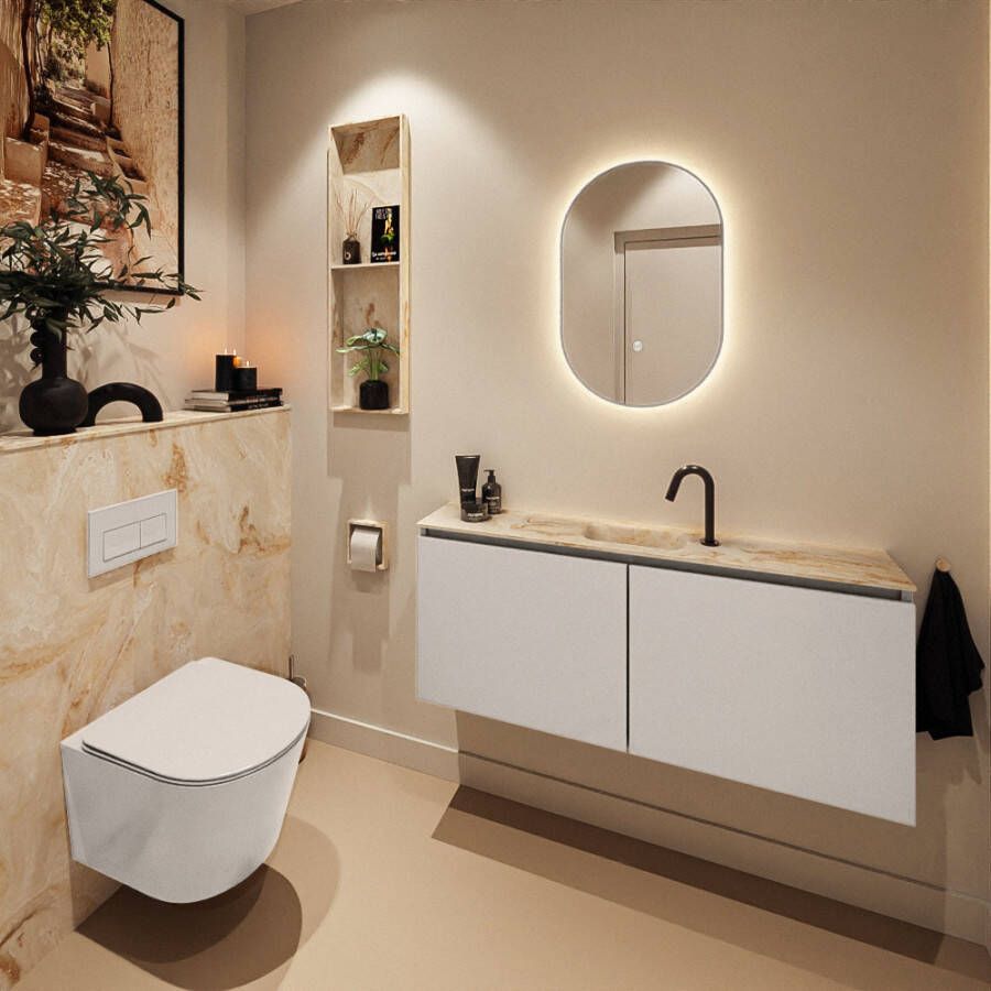 Mondiaz Toiletmeubel Ture Dlux | 120 cm | Meubelkleur Linen | Eden wastafel Frappe Midden | 1 kraangat