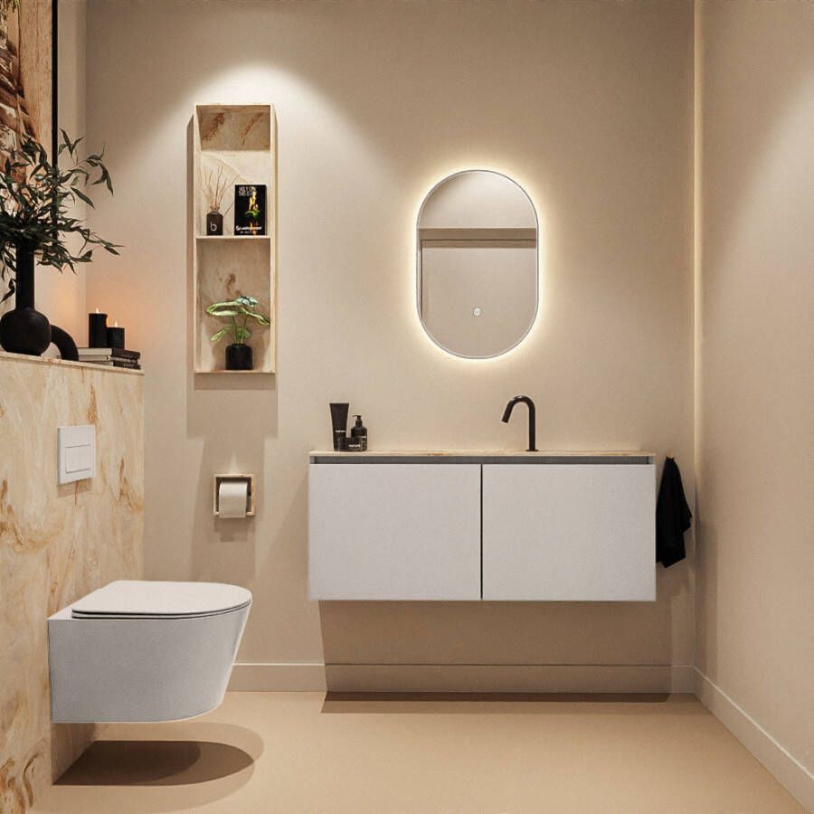Mondiaz Toiletmeubel Ture Dlux | 120 cm | Meubelkleur Linen | Eden wastafel Frappe Midden | 1 kraangat