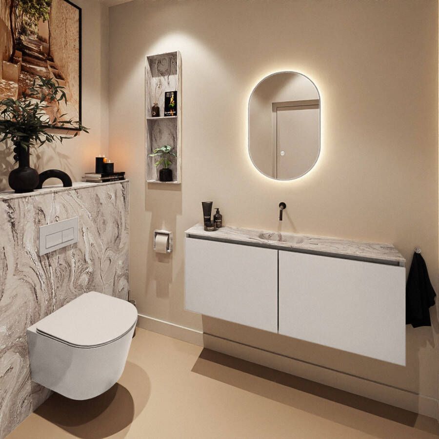Mondiaz Toiletmeubel Ture Dlux | 120 cm | Meubelkleur Linen | Eden wastafel Glace Midden | Zonder kraangat