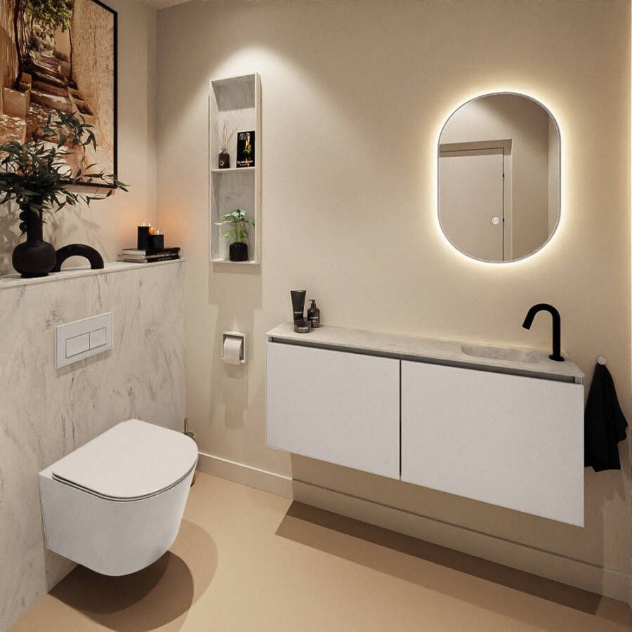 Mondiaz Toiletmeubel Ture Dlux | 120 cm | Meubelkleur Linen | Eden wastafel Opalo Rechts | 1 kraangat