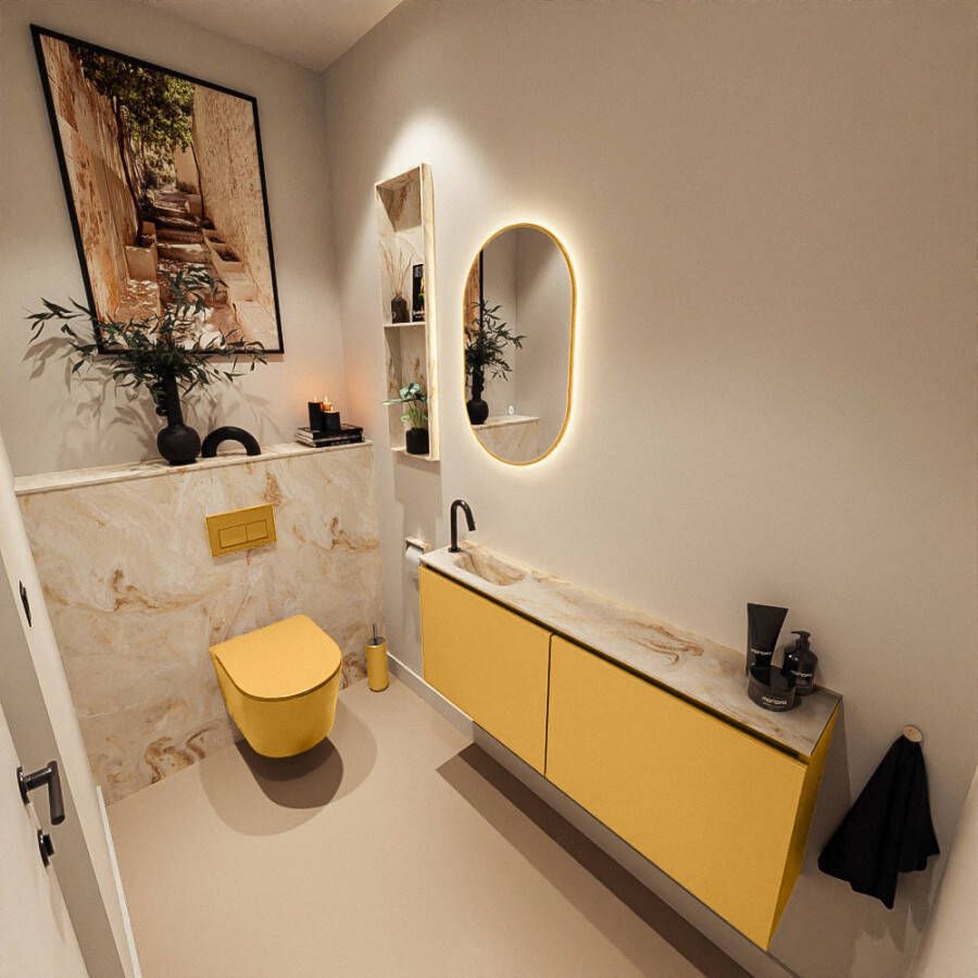 Mondiaz Toiletmeubel Ture Dlux | 120 cm | Meubelkleur Ocher | Eden wastafel Frappe Links | 1 kraangat