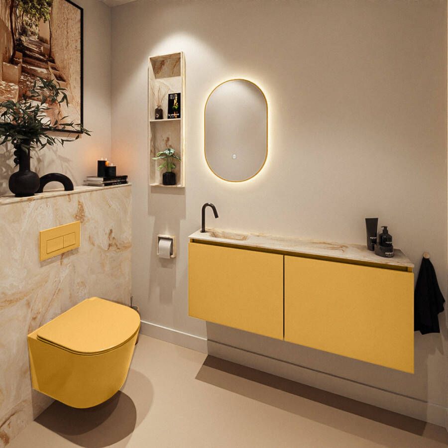 Mondiaz Toiletmeubel Ture Dlux | 120 cm | Meubelkleur Ocher | Eden wastafel Frappe Links | 1 kraangat
