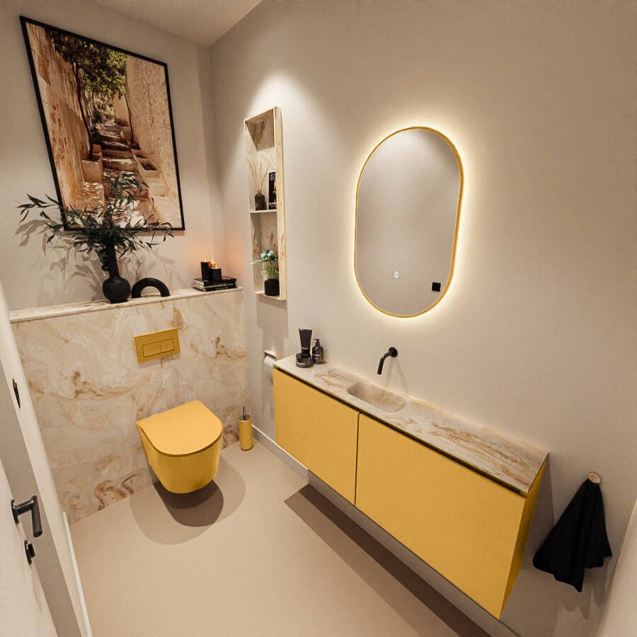Mondiaz Toiletmeubel Ture Dlux | 120 cm | Meubelkleur Ocher | Eden wastafel Frappe Midden | Zonder kraangat