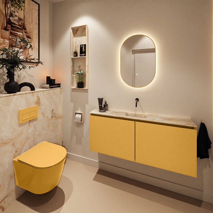 Mondiaz Toiletmeubel Ture Dlux | 120 cm | Meubelkleur Ocher | Eden wastafel Frappe Midden | Zonder kraangat