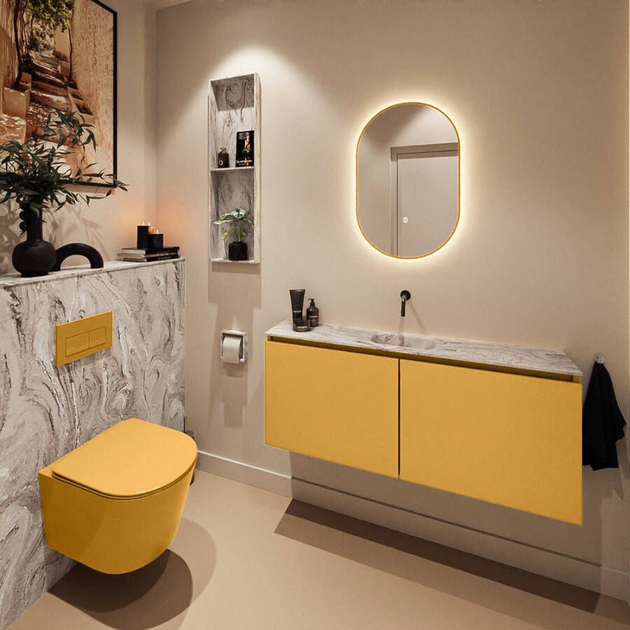 Mondiaz Toiletmeubel Ture Dlux | 120 cm | Meubelkleur Ocher | Eden wastafel Glace Midden | Zonder kraangat
