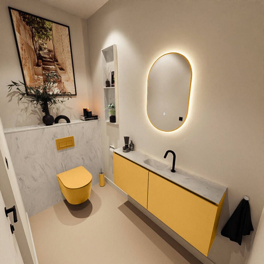 Mondiaz Toiletmeubel Ture Dlux | 120 cm | Meubelkleur Ocher | Eden wastafel Opalo Midden | 1 kraangat