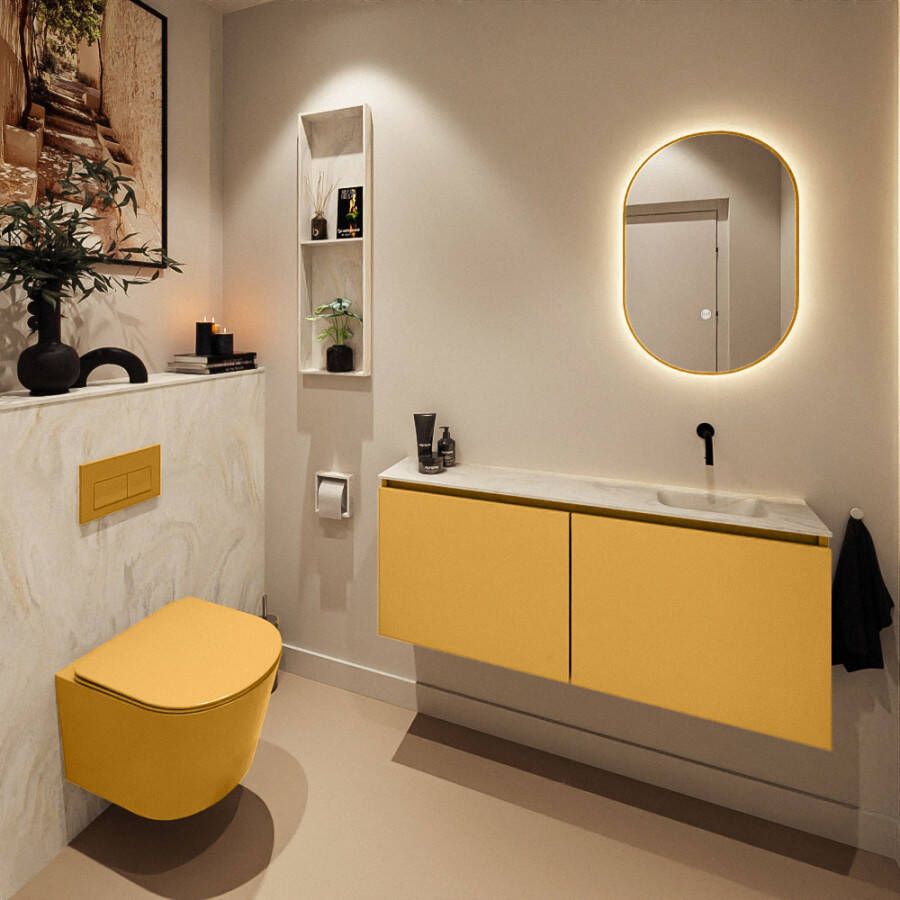 Mondiaz Toiletmeubel Ture Dlux | 120 cm | Meubelkleur Ocher | Eden wastafel Ostra Rechts | Zonder kraangat