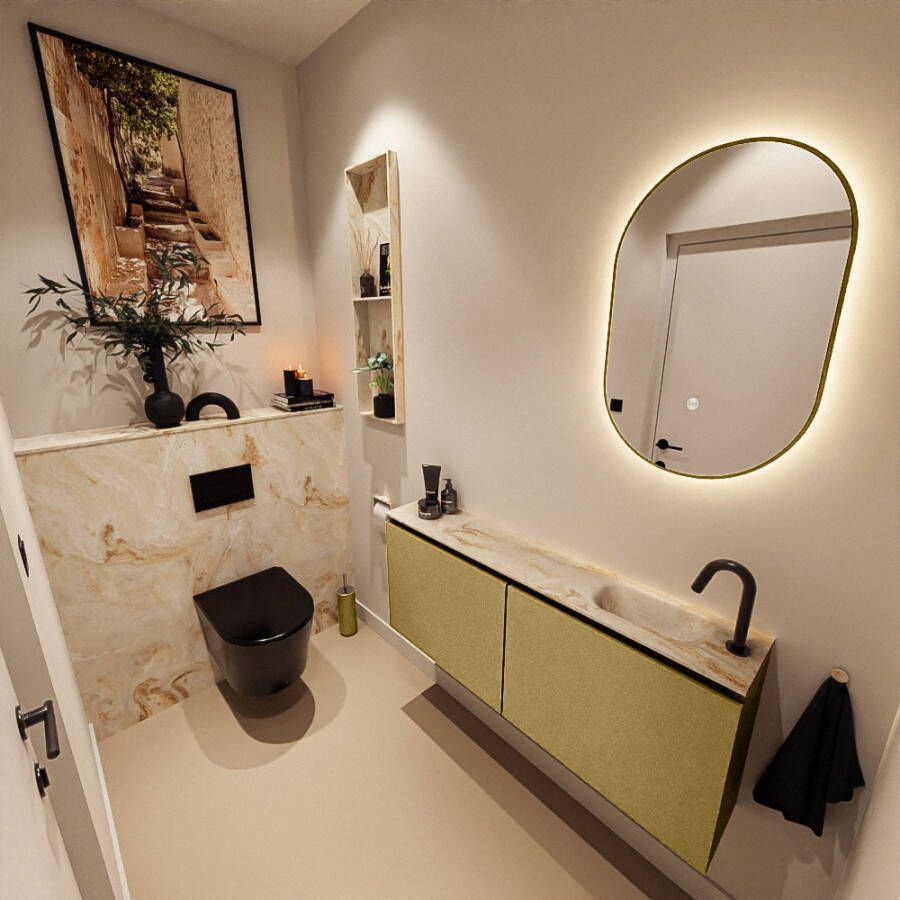Mondiaz Toiletmeubel Ture Dlux | 120 cm | Meubelkleur Oro | Eden wastafel Frappe Rechts | 1 kraangat