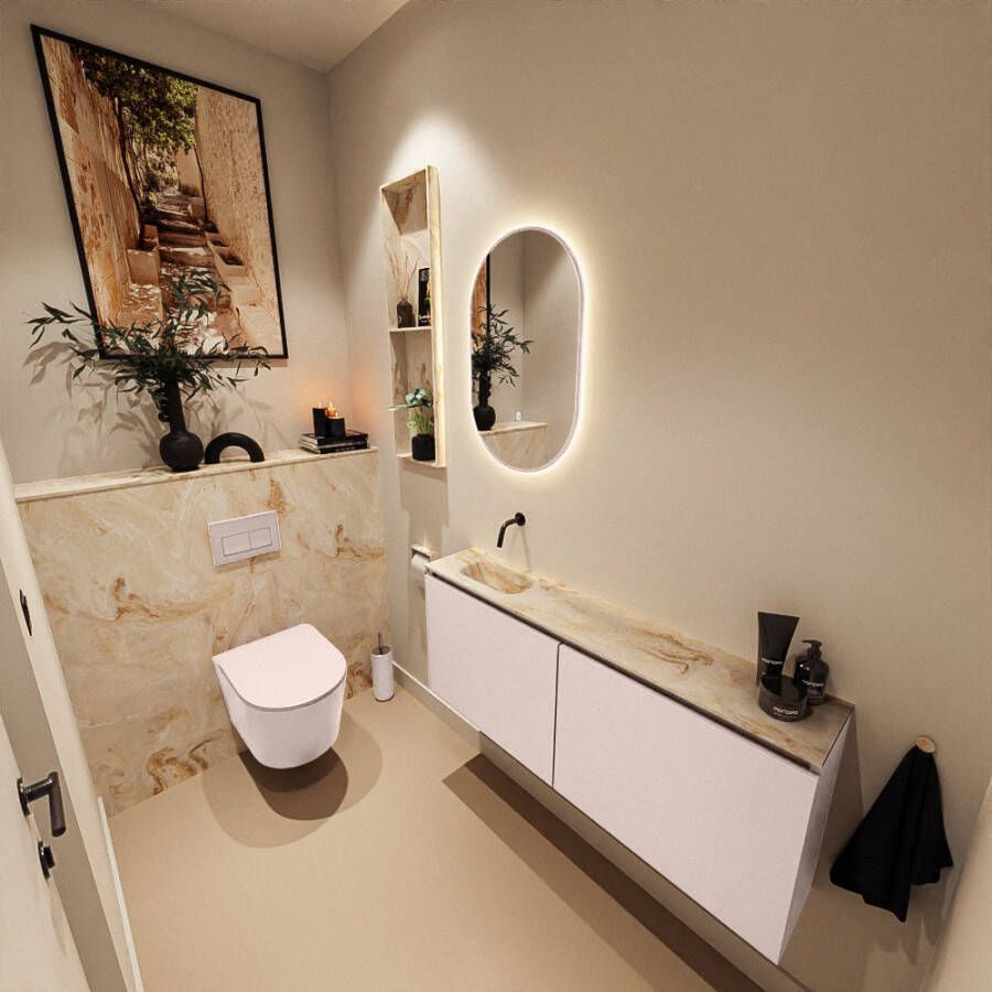 Mondiaz Toiletmeubel Ture Dlux | 120 cm | Meubelkleur Rosee | Eden wastafel Frappe Links | Zonder kraangat