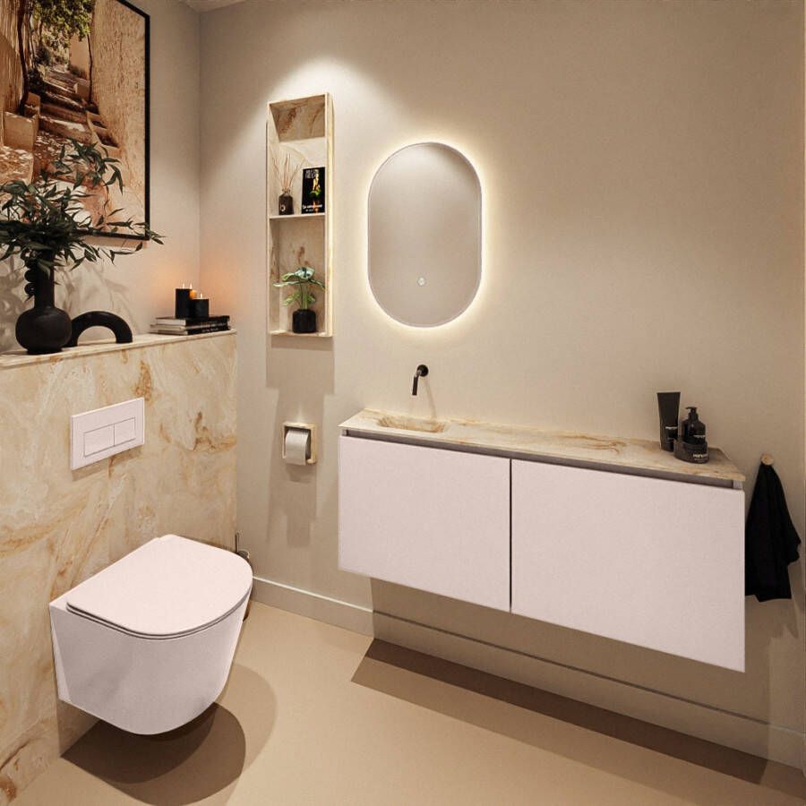 Mondiaz Toiletmeubel Ture Dlux | 120 cm | Meubelkleur Rosee | Eden wastafel Frappe Links | Zonder kraangat