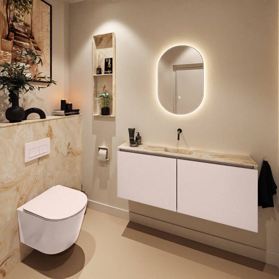 Mondiaz Toiletmeubel Ture Dlux | 120 cm | Meubelkleur Rosee | Eden wastafel Frappe Midden | Zonder kraangat