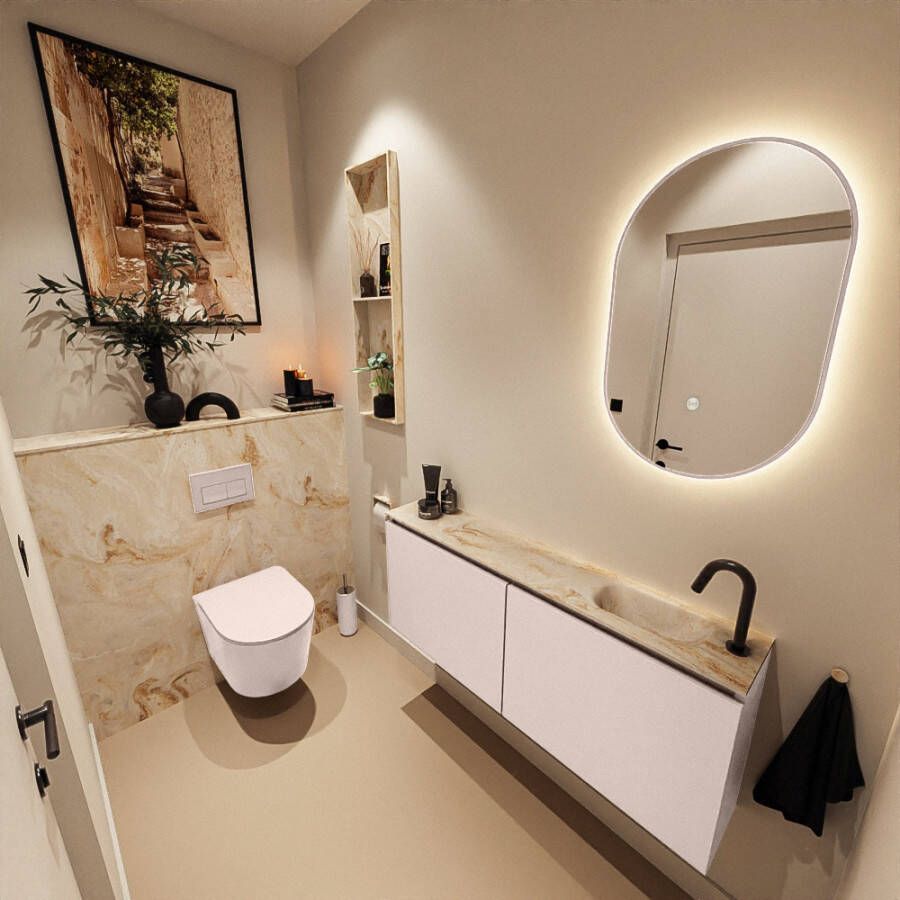 Mondiaz Toiletmeubel Ture Dlux | 120 cm | Meubelkleur Rosee | Eden wastafel Frappe Rechts | 1 kraangat