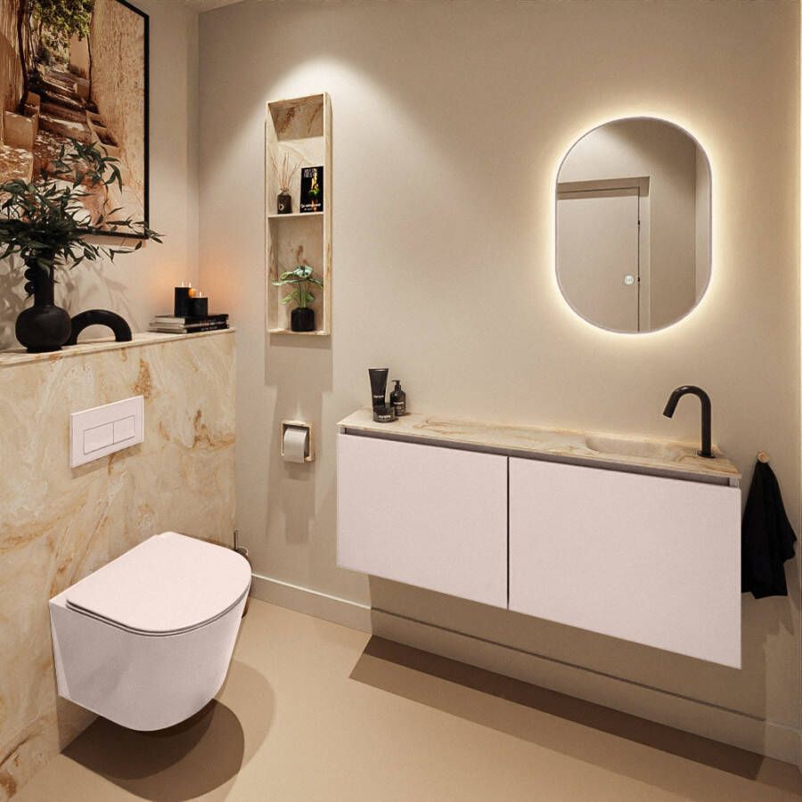 Mondiaz Toiletmeubel Ture Dlux | 120 cm | Meubelkleur Rosee | Eden wastafel Frappe Rechts | 1 kraangat