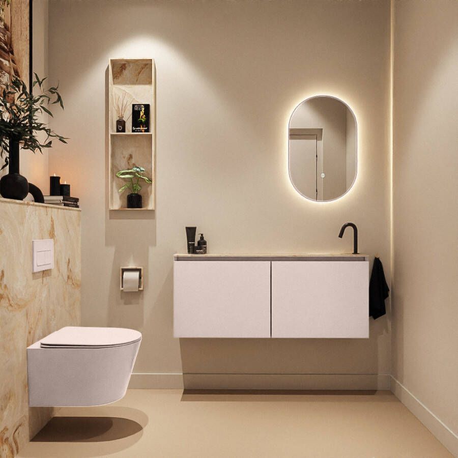 Mondiaz Toiletmeubel Ture Dlux | 120 cm | Meubelkleur Rosee | Eden wastafel Frappe Rechts | 1 kraangat