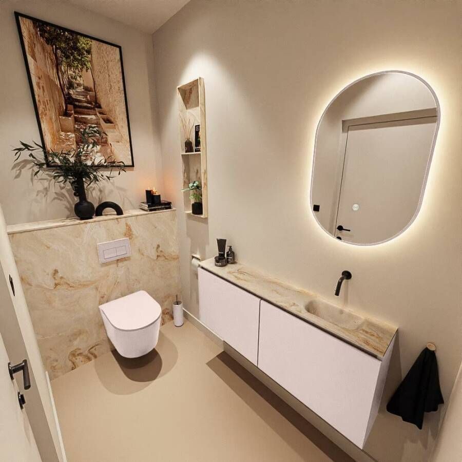 Mondiaz Toiletmeubel Ture Dlux | 120 cm | Meubelkleur Rosee | Eden wastafel Frappe Rechts | Zonder kraangat