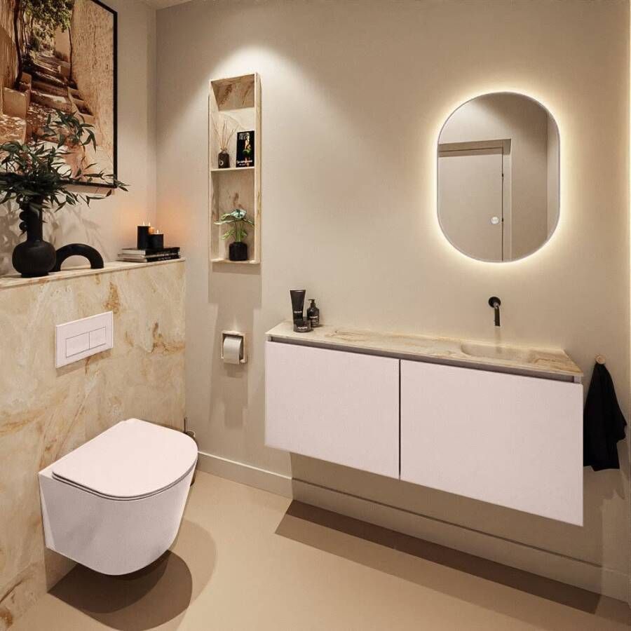 Mondiaz Toiletmeubel Ture Dlux | 120 cm | Meubelkleur Rosee | Eden wastafel Frappe Rechts | Zonder kraangat