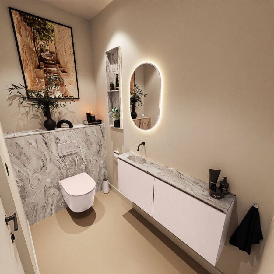 Mondiaz Toiletmeubel Ture Dlux | 120 cm | Meubelkleur Rosee | Eden wastafel Glace Links | Zonder kraangat