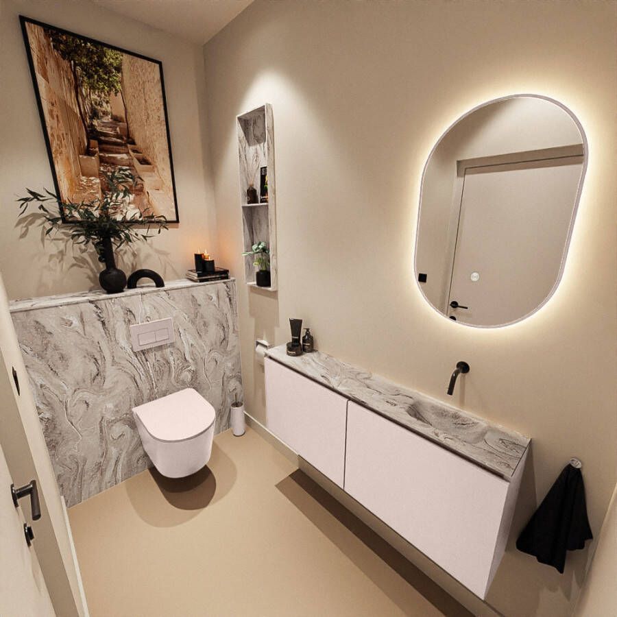 Mondiaz Toiletmeubel Ture Dlux | 120 cm | Meubelkleur Rosee | Eden wastafel Glace Rechts | Zonder kraangat