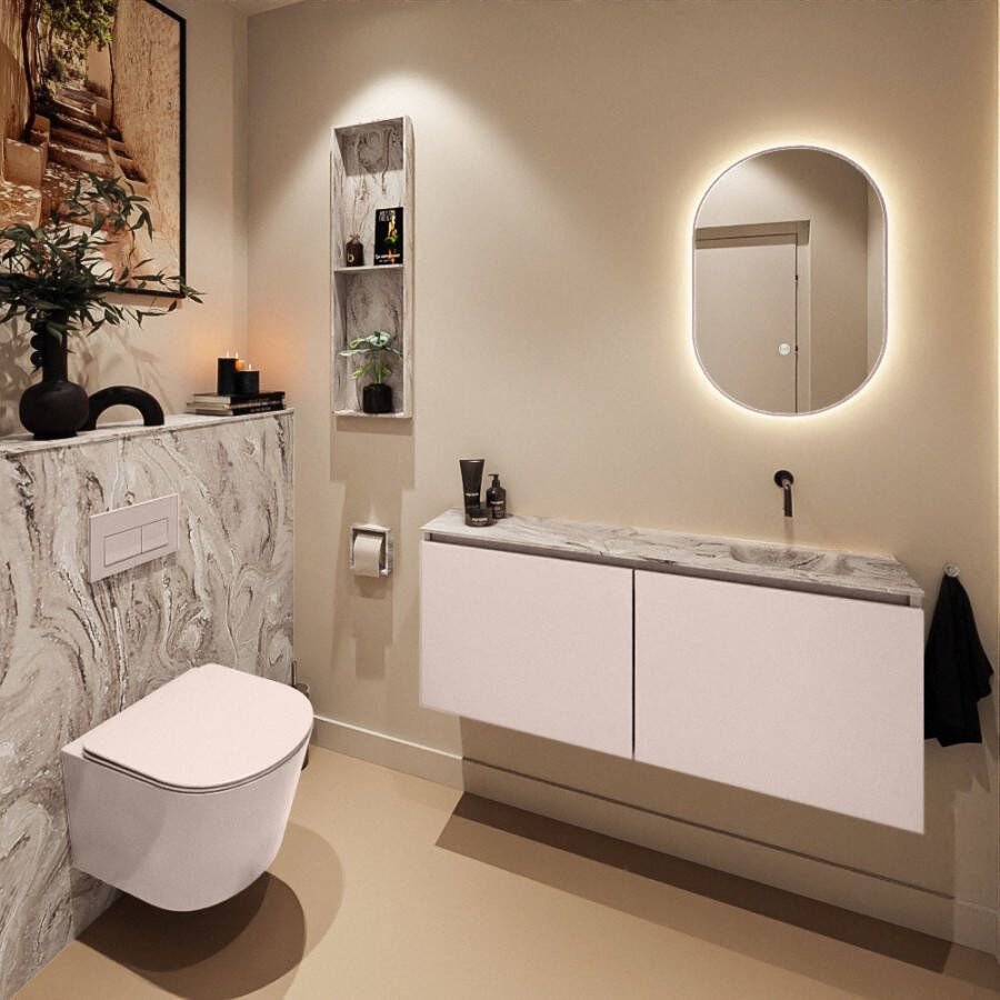 Mondiaz Toiletmeubel Ture Dlux | 120 cm | Meubelkleur Rosee | Eden wastafel Glace Rechts | Zonder kraangat