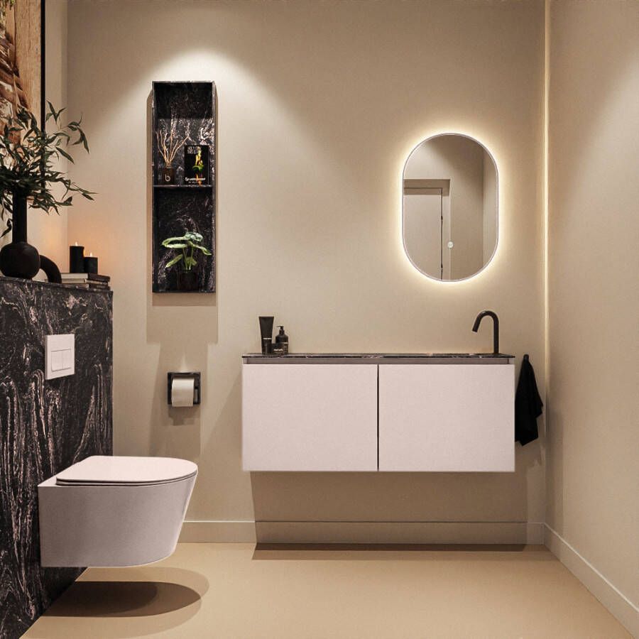 Mondiaz Toiletmeubel Ture Dlux | 120 cm | Meubelkleur Rosee | Eden wastafel Lava Rechts | 1 kraangat