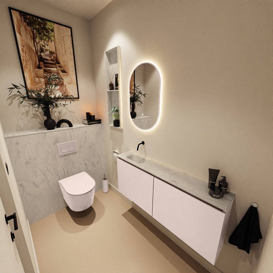 Mondiaz Toiletmeubel Ture Dlux | 120 cm | Meubelkleur Rosee | Eden wastafel Opalo Links | Zonder kraangat