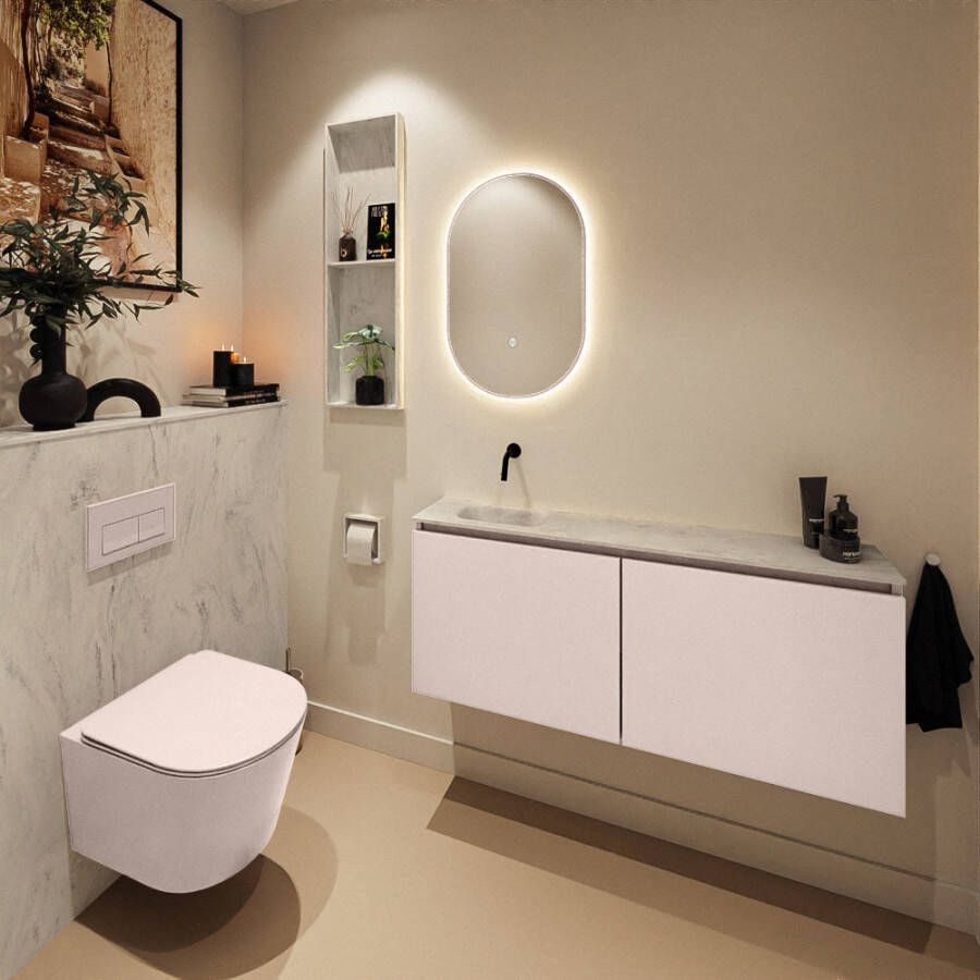 Mondiaz Toiletmeubel Ture Dlux | 120 cm | Meubelkleur Rosee | Eden wastafel Opalo Links | Zonder kraangat