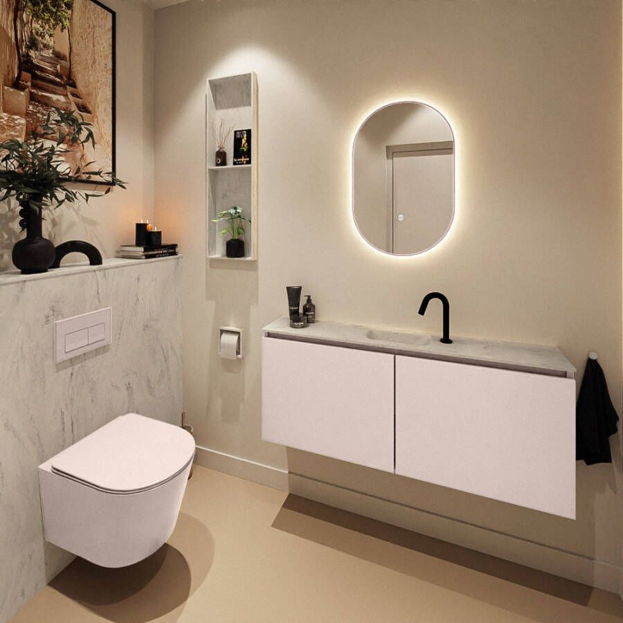 Mondiaz Toiletmeubel Ture Dlux | 120 cm | Meubelkleur Rosee | Eden wastafel Opalo Midden | 1 kraangat