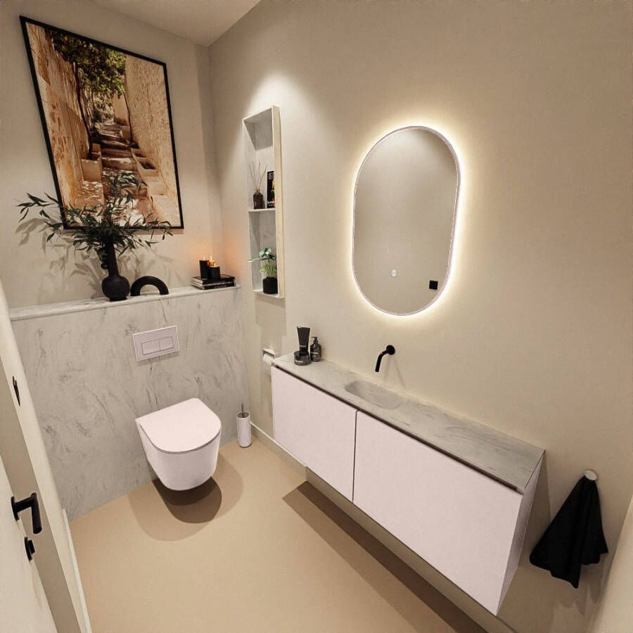 Mondiaz Toiletmeubel Ture Dlux | 120 cm | Meubelkleur Rosee | Eden wastafel Opalo Midden | Zonder kraangat