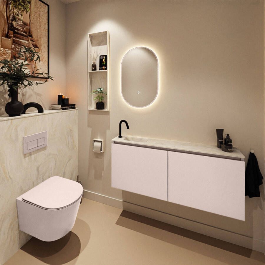 Mondiaz Toiletmeubel Ture Dlux | 120 cm | Meubelkleur Rosee | Eden wastafel Ostra Links | 1 kraangat