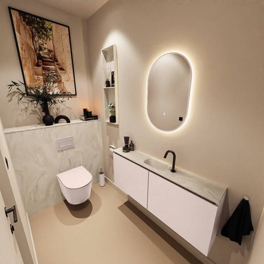 Mondiaz Toiletmeubel Ture Dlux | 120 cm | Meubelkleur Rosee | Eden wastafel Ostra Midden | 1 kraangat