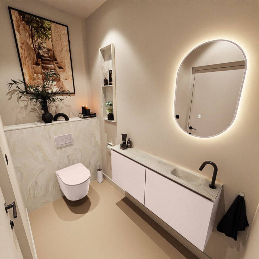 Mondiaz Toiletmeubel Ture Dlux | 120 cm | Meubelkleur Rosee | Eden wastafel Ostra Rechts | 1 kraangat