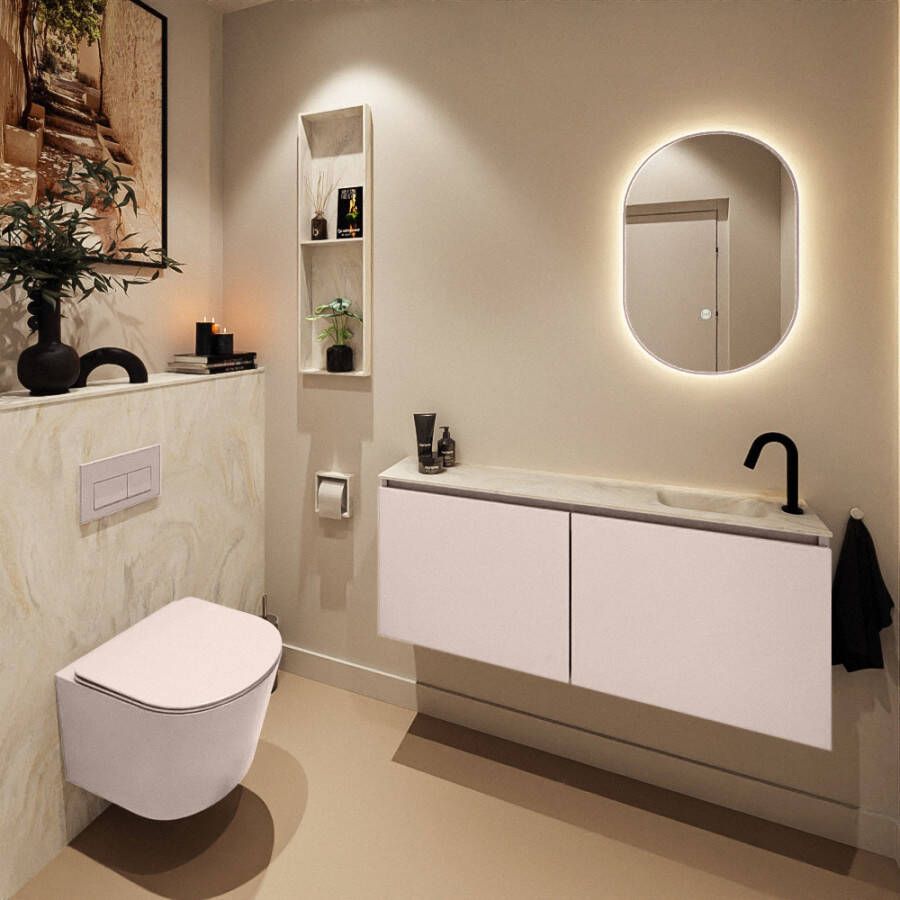 Mondiaz Toiletmeubel Ture Dlux | 120 cm | Meubelkleur Rosee | Eden wastafel Ostra Rechts | 1 kraangat