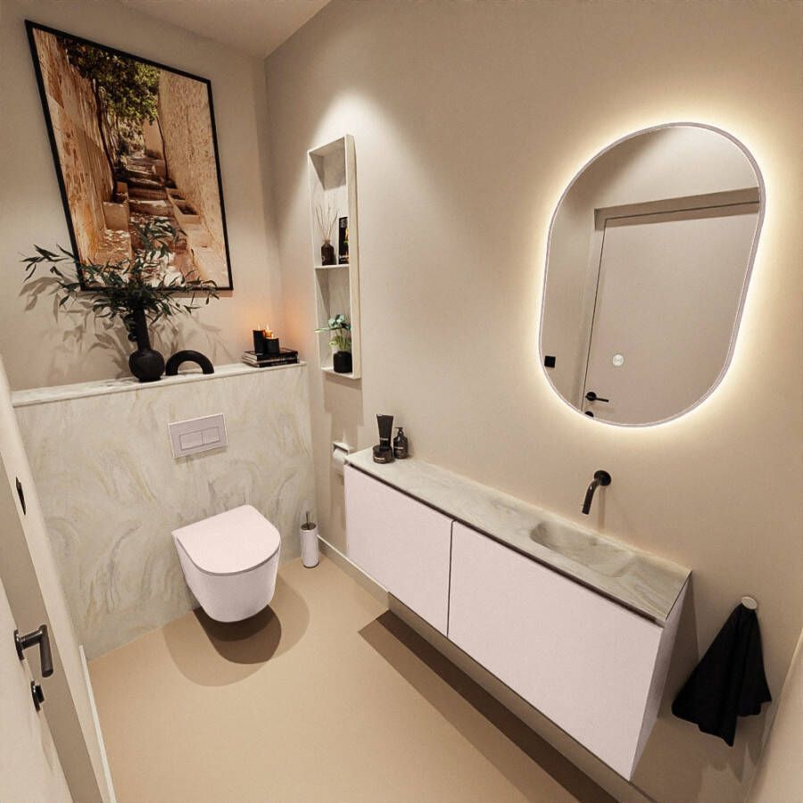 Mondiaz Toiletmeubel Ture Dlux | 120 cm | Meubelkleur Rosee | Eden wastafel Ostra Rechts | Zonder kraangat