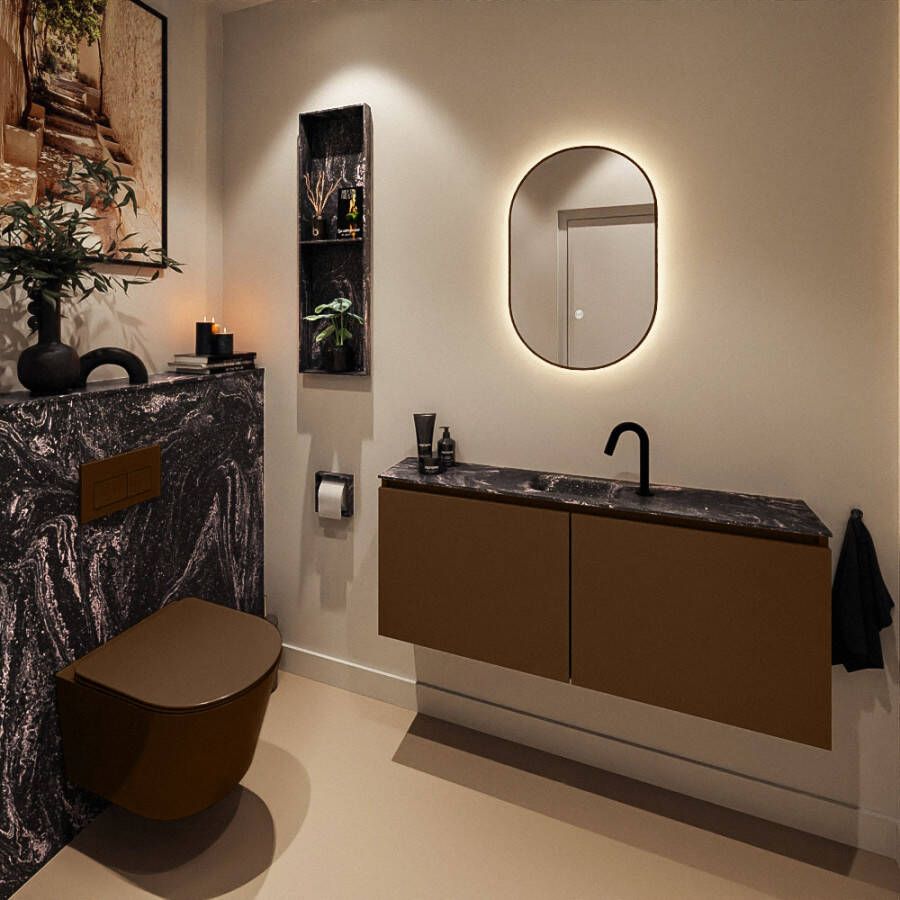 Mondiaz Toiletmeubel Ture Dlux | 120 cm | Meubelkleur Rust | Eden wastafel Lava Midden | 1 kraangat