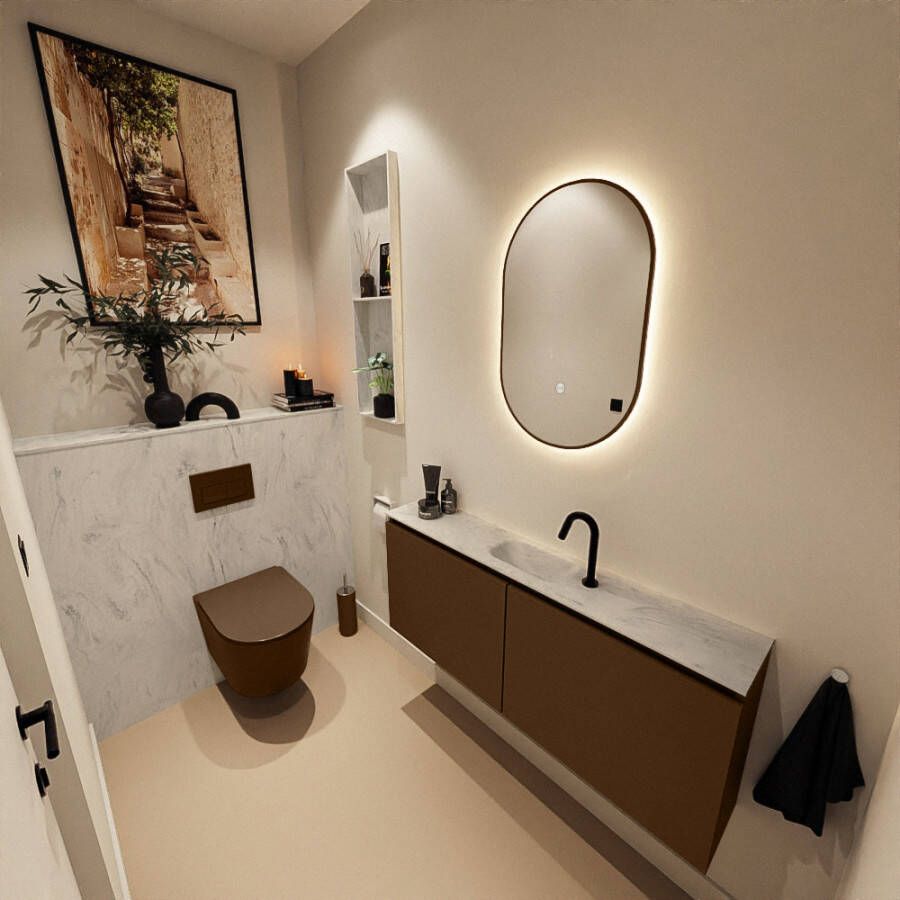 Mondiaz Toiletmeubel Ture Dlux | 120 cm | Meubelkleur Rust | Eden wastafel Opalo Midden | 1 kraangat