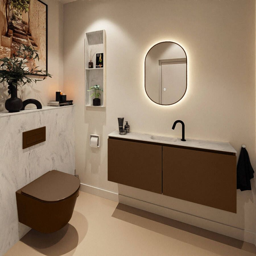 Mondiaz Toiletmeubel Ture Dlux | 120 cm | Meubelkleur Rust | Eden wastafel Opalo Midden | 1 kraangat